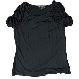 INC International Concepts Black Mesh Scoop Neck Short Sleeve Tee Shirt size L